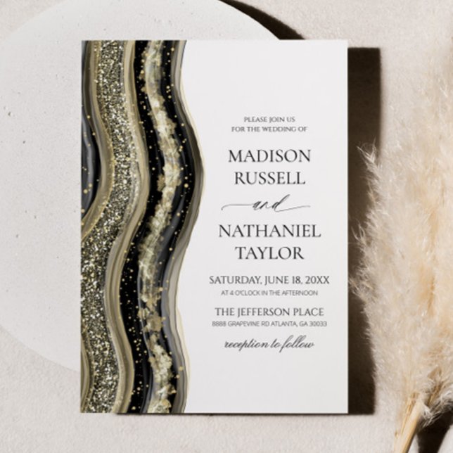 Black Gold White Agate Elegant Wedding Invitation (Creator Uploaded)