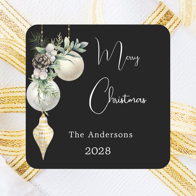 Black gold white baubles Christmas Square Sticker (Creator Uploaded)