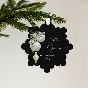 Black gold white baubles Christmas Tree Decoration Card