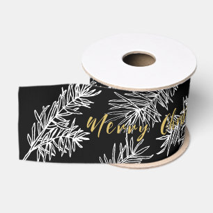 Black Gold White Chic Elegant Botanical Christmas Grosgrain Ribbon