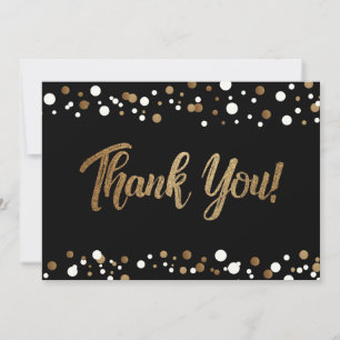 Black Gold white Confetti Graduation thank you Card