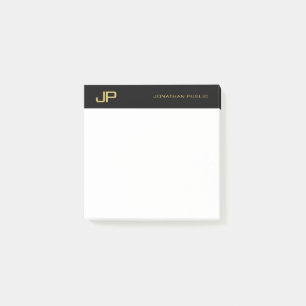 Black Gold White Elegant Simple Template Monogram Post-it Notes