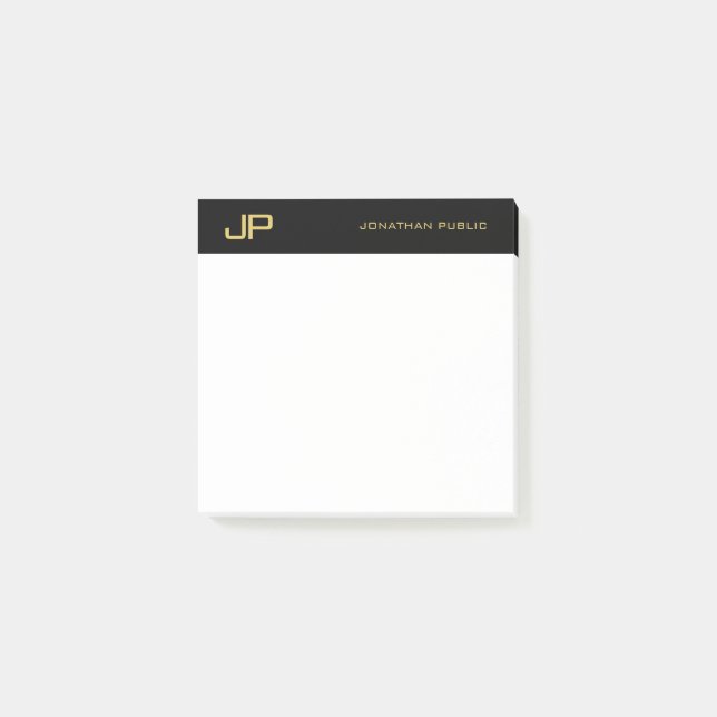 Black Gold White Elegant Simple Template Monogram Post-it Notes (Front)