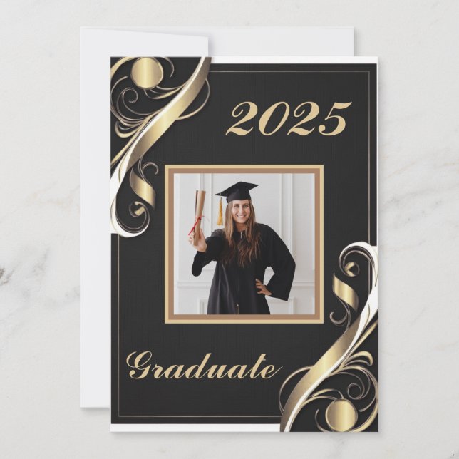 Black Gold White Graduation 2026 Invitation (Front)