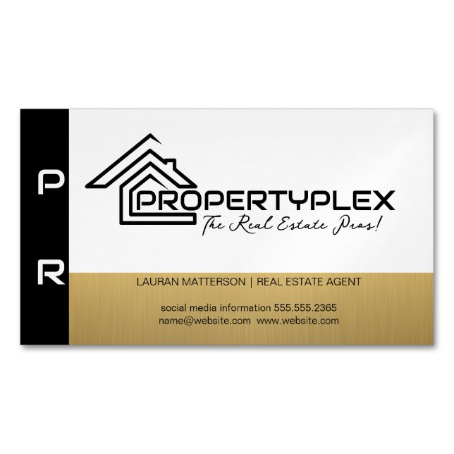 Black Gold White | House Logo Magnetic Business Card (Front)