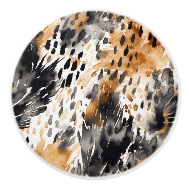 Black Gold White Leopard Animal   Ceramic Knob (Front)