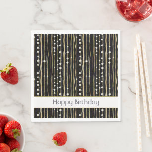 Black Gold White Pearls Birthday Napkin