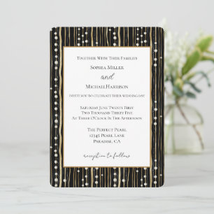 Black Gold White Pearls Wedding Invitation