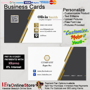 Black Gold & White QR Code Business Cards 33 Pack