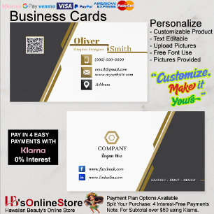 Black Gold & White QR Code Business Cards 34 Pack