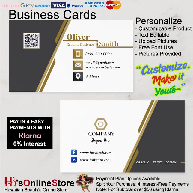 Black Gold & White QR Code Business Cards 34 Pack  (Black Gold & White QR Code Business Cards 34 Pack.)