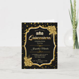 Black Gold & White Quinceañera Birthday Invitation