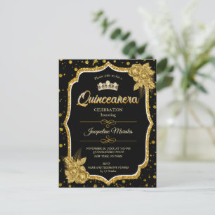Black Gold & White Quinceañera Birthday Invitation Postcard