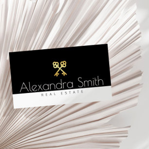 black gold white retro keys real estate business card