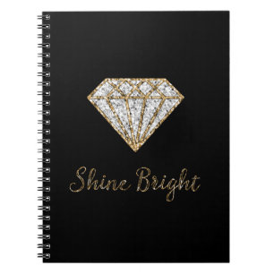 Black Gold White Sparkle Diamond Notebook