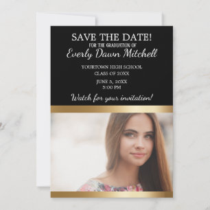 Black Gold White Stripe Graduation Save Date Photo Save The Date