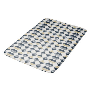 Black Gold White Stripes and Double Diamonds Bath Mat