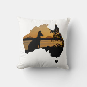 Black, Gold & White Sunset Kangaroo Tree Australia Cushion