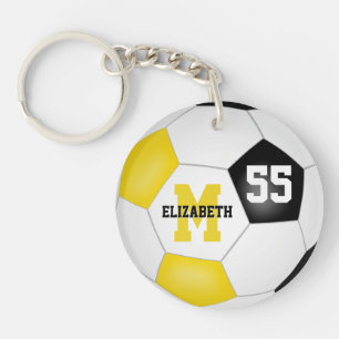 black gold white team colours soccer bag tag key ring