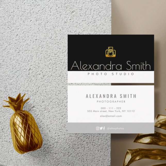 black gold white text photographer business card (Creator Uploaded)