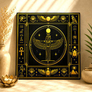 Black Gold Winged Goddess Egyptian Decor Art Tile