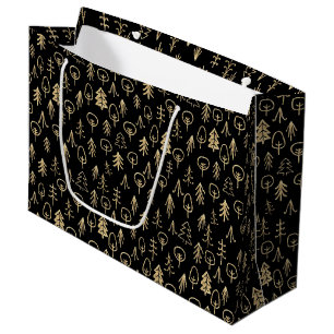 Black Gold Winter Trees Patterned Large Gift Bag