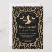 Black Gold Witch and Spiders Damask 21st Birthday