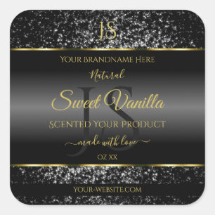 Black Gold with Glitter Initials Product Labels