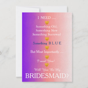 Black & Gold with Heart Will You Be my Bridesmaid  Invitation