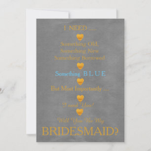 Black & Gold with Heart Will You Be my Bridesmaid  Invitation