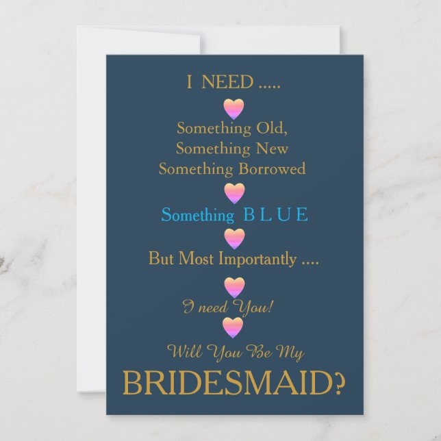 Black & Gold with Heart Will You Be my Bridesmaid Invitation (Front)