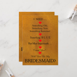 Black & Gold with Heart Will You Be my Bridesmaid Invitation