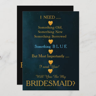 Black & Gold with Heart Will You Be my Bridesmaid Invitation