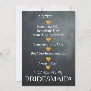 Black & Gold with Heart Will You Be my Bridesmaid Invitation