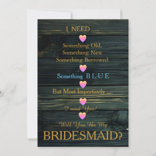 Black & Gold with Heart Will You Be my Bridesmaid Invitation