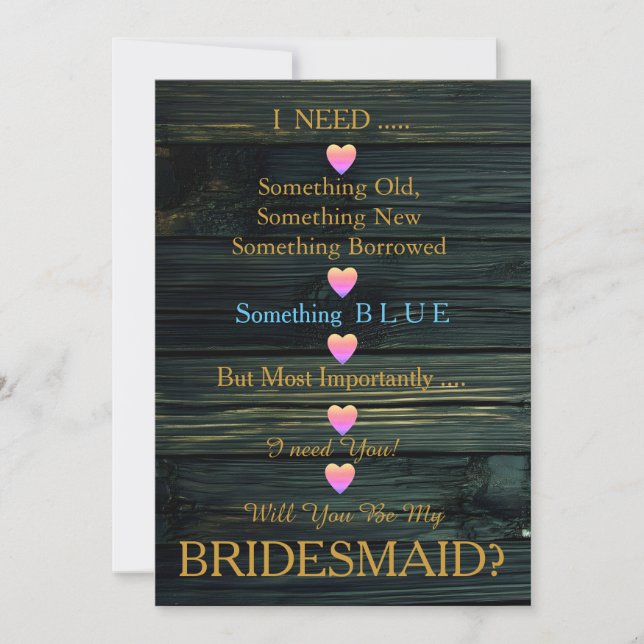 Black & Gold with Heart Will You Be my Bridesmaid Invitation (Front)