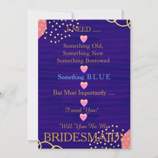 Black & Gold with Heart Will You Be my Bridesmaid  Invitation (Front)