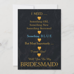 Black & Gold with Heart Will You Be my Bridesmaid Invitation