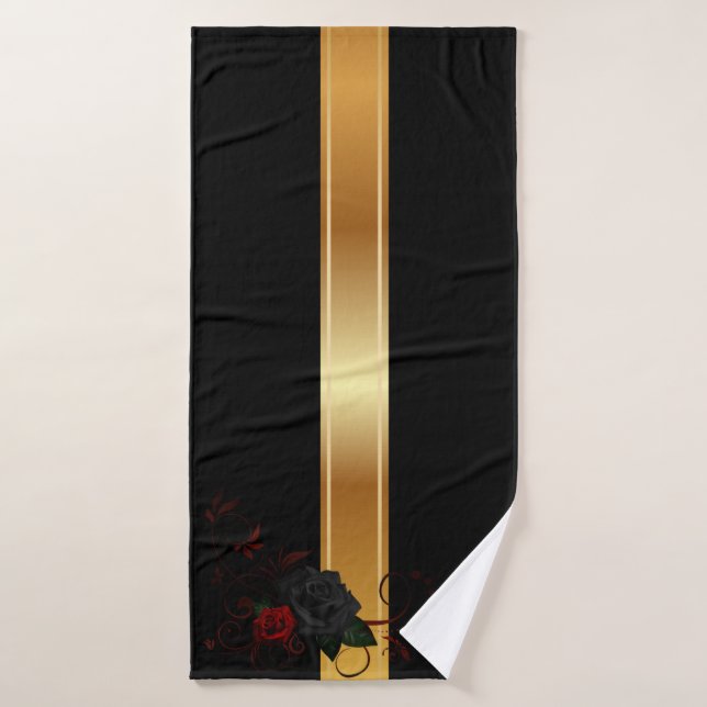 Black gold with roses bath towel set (Bath Towel)