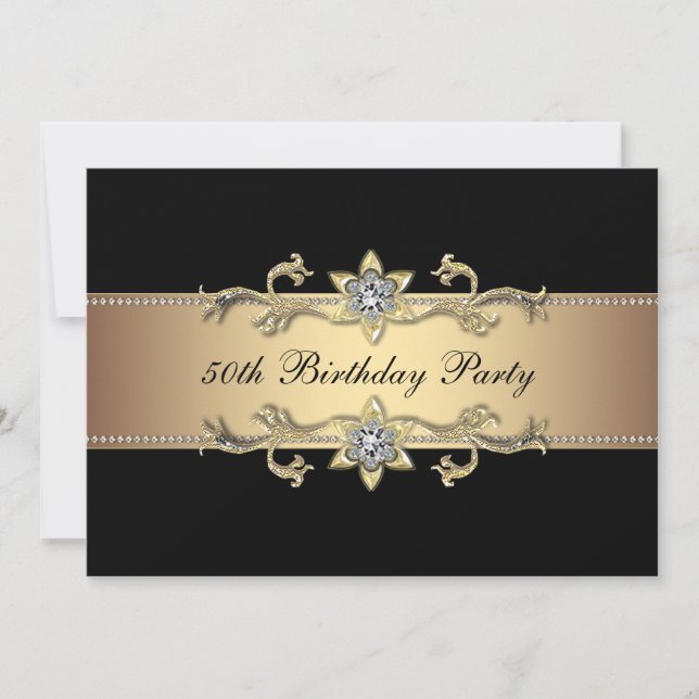Black Gold Womans 50th Birthday Invitation (Front)