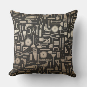 Black & Gold Workshop Tools Throw Pillow