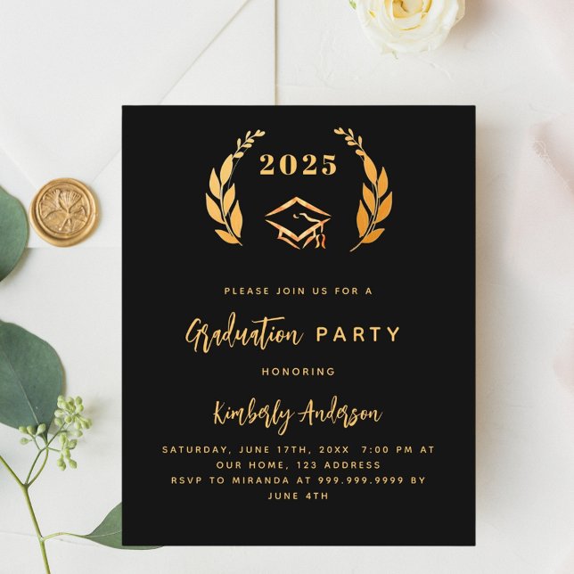 Black gold wreath 2025 Graduation Party invitation (Creator Uploaded)