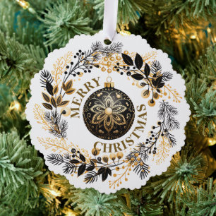 Black Gold Wreath Holiday Tree Decoration Card