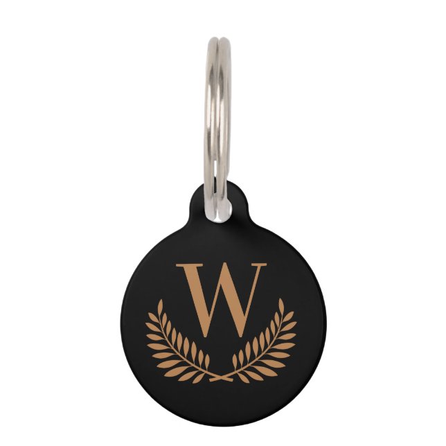 Black gold wreath monogram initial dog pet tag (Front)