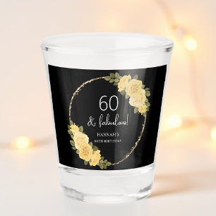 Black   Gold & Yellow Floral 60th Birthday Shot Glass