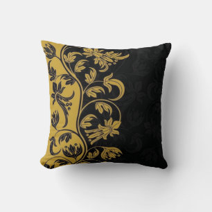 black gold yellow flowers leaves  cushion