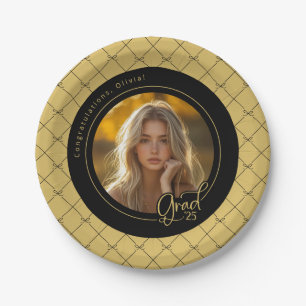 Black Gold Yellow Photo Graduation Paper Plate