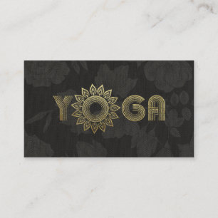 Black Gold Yoga Mediation Mandala Floral Linen Business Card