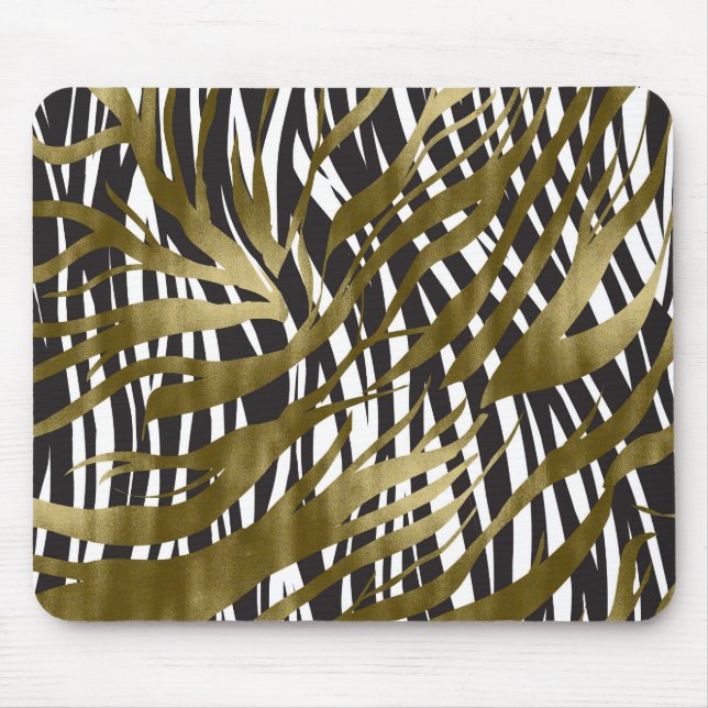 Black & Gold Zebra Print Safari Chic Glamour Mouse Pad (Front)