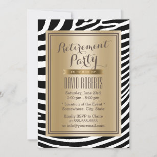 Black & Gold Zebra Stripes Modern Retirement Party Invitation